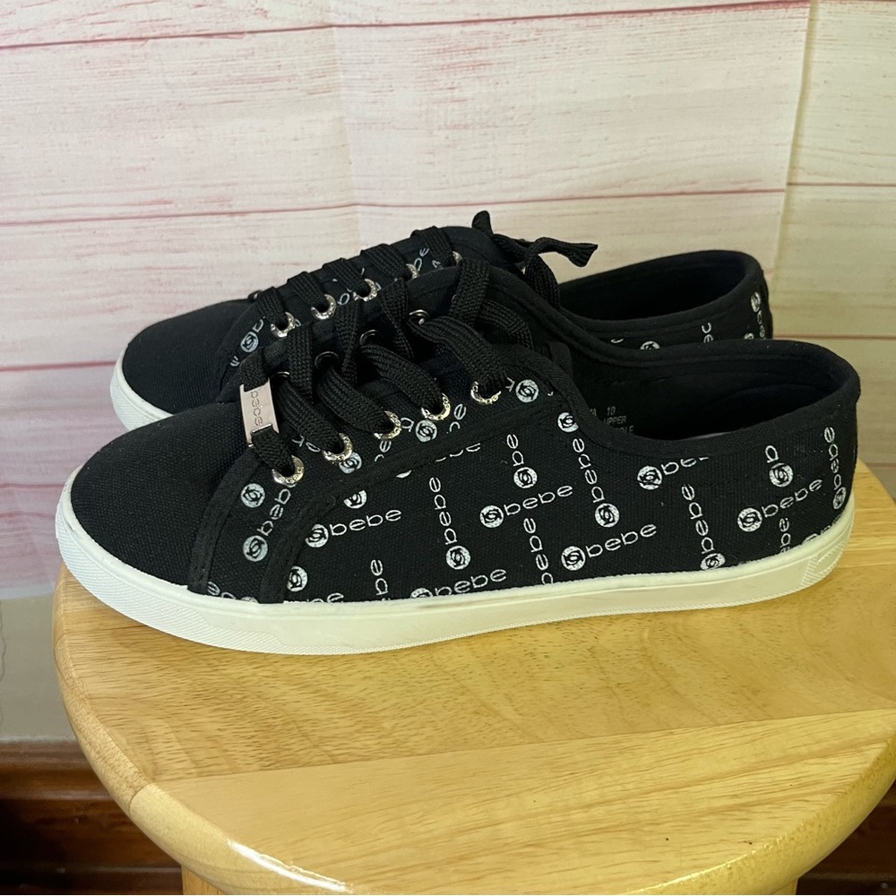 Bebe Denya Black White Logo Print‎ Sneakers Size 10